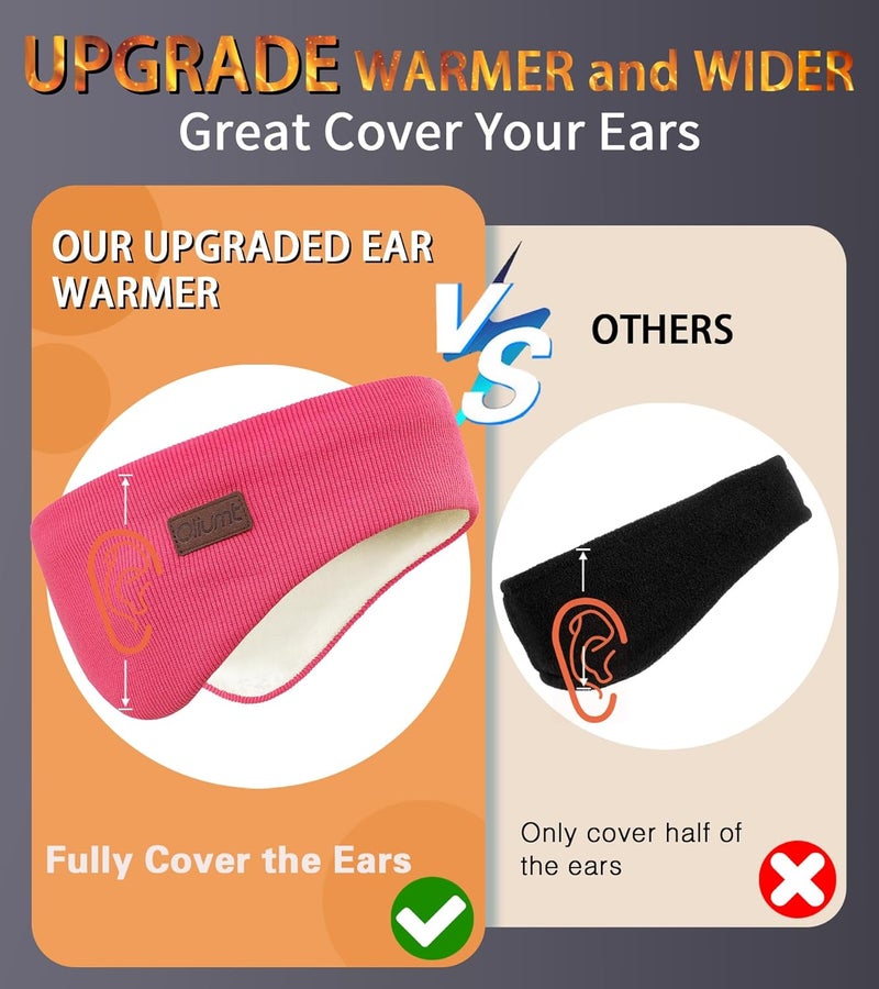 Oliumt Winter Ear Warmer Headband for Men Women Double-Layer Knit Ear Muffs Cover with Fuzzy Lining for Running and Cycling (Black, Rose Pink, One Size) - Image 2